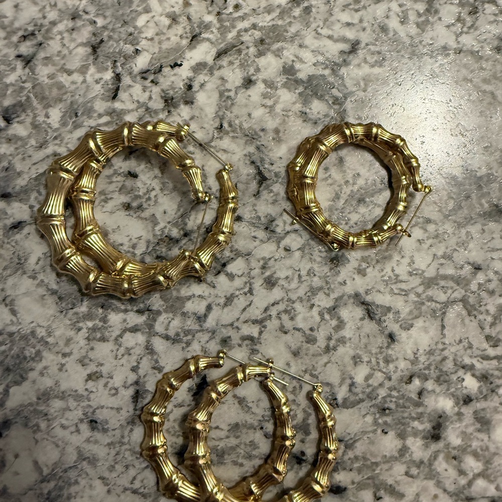 Gold Bamboo Hoop Earrings